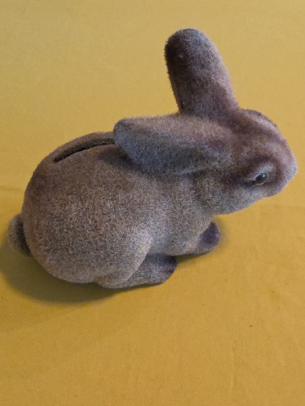 Vintage ▪︎ Fuzzy Flocked Bunny Coin Bank ▪ Good Condition ▪︎ Made In Hong Kong
